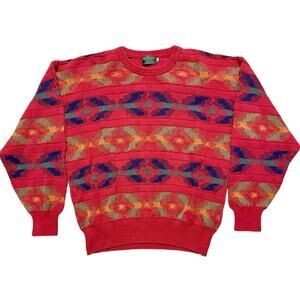 Vintage Descente Gold Geometric 3D Knit Aztec Southwestern Navajo Sweater Large